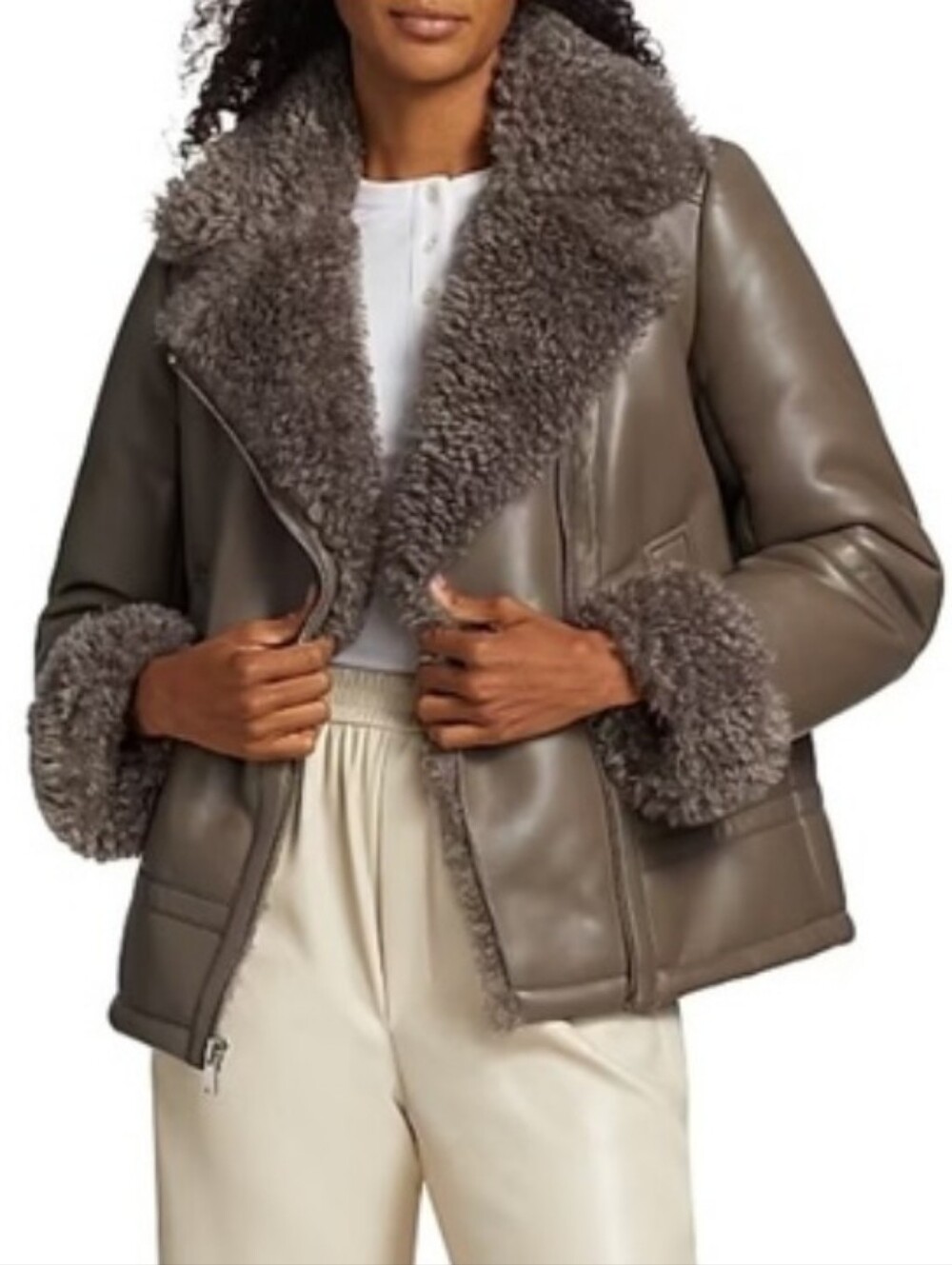 Mercer Collective Thea Faux Leather Shearling Moto Jacket Size Large NWT $495